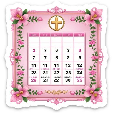 make a catholic calendar with very girly pink tones. sticker