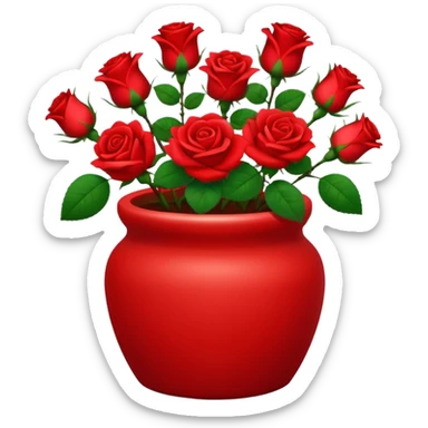 Scarlet red ceramic pot, very short and cylindrical, with red roses. sticker