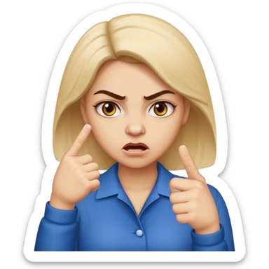 An angry lady with her finger up saying “Don’t PMO” sticker