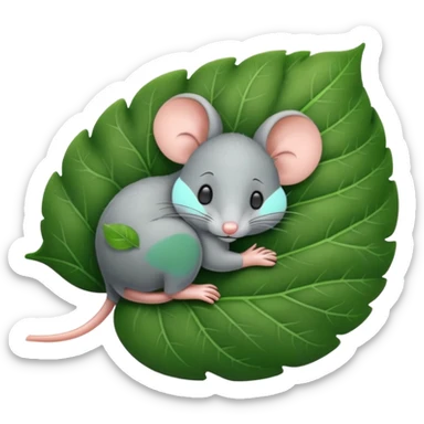 a sleepy mouse on a leaf sticker