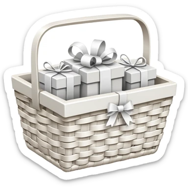 white basket with white gifts sticker