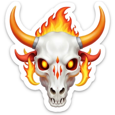 white bull skull with bright red-orange flaming horns sticker