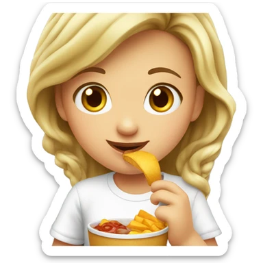 girl in white T-shirt enjoying food and drink. She is Russian girl. sticker