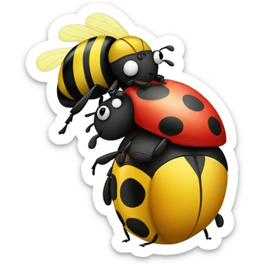 a ladybug and a bumblebee hugging sticker