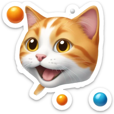 Orange and white cat playing with marbles sticker