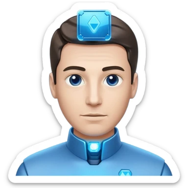 a man with a small AI chip next to him sticker