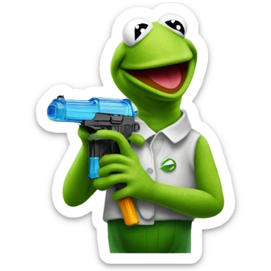 kermit the frog holding a water pistol  sticker