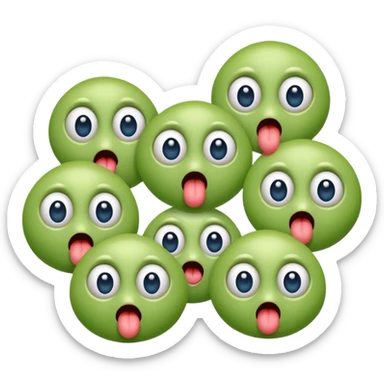 A group of germs all with their tongues out abd big eyes blushing sticker
