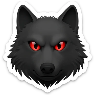 Angry  black wolf with visible red eye only face and small sticker