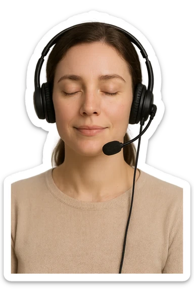 realistic person with closed eyes, headphones, and a microphone, peaceful and relaxed mood, high definition, smooth edges sticker