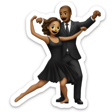 Make a girl dancing with a man also dancing next to her in a suit while she is wearing a short black dress sticker