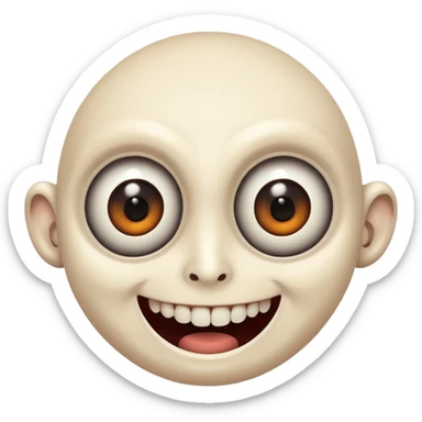 a creepy face with huge eyes and a big grin sticker
