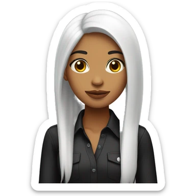 Chica con cabello negro largo straight camisa negra y su piel es Blanca  sticker