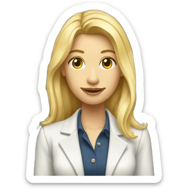 Blond architect, with mid long blond hair, posing next to a eooden house sticker