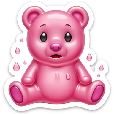 Crying pale pink Gummy bear melting into ground sticker