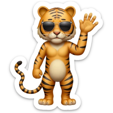 un tigre con gafas oscuras parado en dos patas bravo con la mano en la derecha en la frente sticker