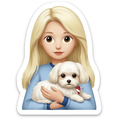 blonde long haired woman holding Maltese dog sticker