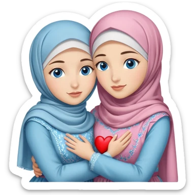 Two Turkish beautiful finish Konya girls blue eyes with hijab and heart dress and hugs  sticker