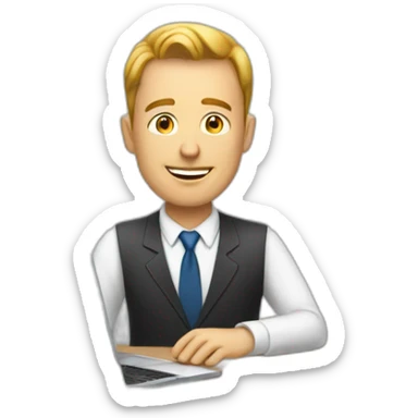 white man smart man using laptop on the desk sticker