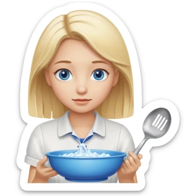 Girl with blue eyes and blonde hair washing dishes sticker