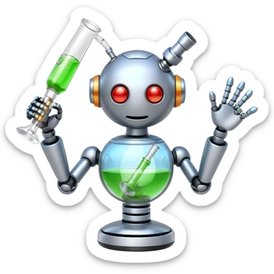playful and fun robot character hitting a transparent glass bong, no fruit sticker