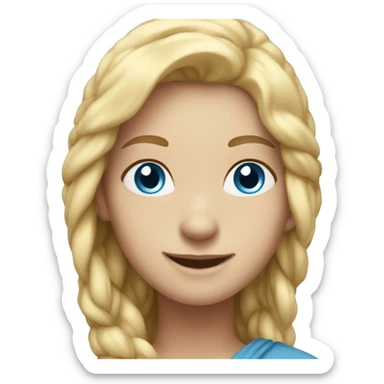 smiling girl with long blonde hair blue eyes and light blue scarf loosely covering head  sticker