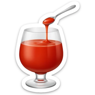 tomato puree in a glass glass transparent with one spoon floating above sticker