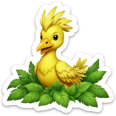 Chocobo eating gysahl greens, yellow bird munching on green leaves sticker