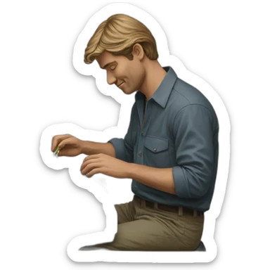 Adrian black fixing an Apple II computer sticker