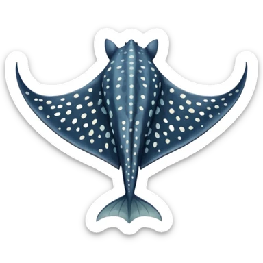 Spotted eagle sting ray with wide wingspan and long tail viewed from above sticker