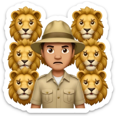 a stand man behind a group of  angry lions sticker