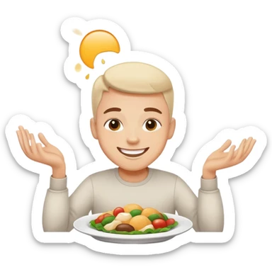 person finishing all the food on their plate, smiling, simple and expressive sticker