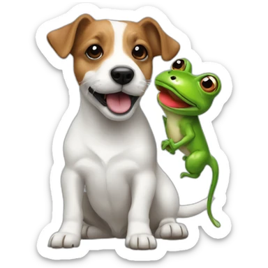A long hair jack russel holding toy frog in mouth sticker