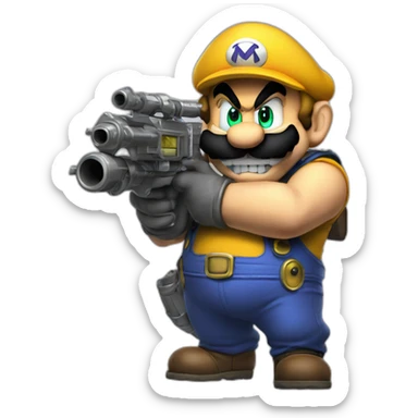 Wario holding a minigun sticker