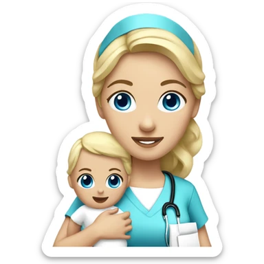 female nurse with blonde hair blue eyes holding baby sticker