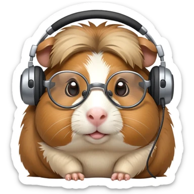 studious guinea pig with glasses wearing a headset sticker