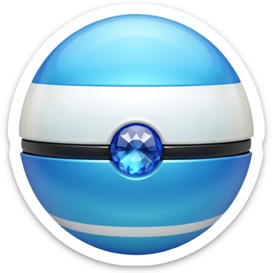 blue pokeball emoji, top half is a more saturated blue, bottom half is white, black stripe, with a white sheen, with a pearlescent finish, with a gemstone effect sticker