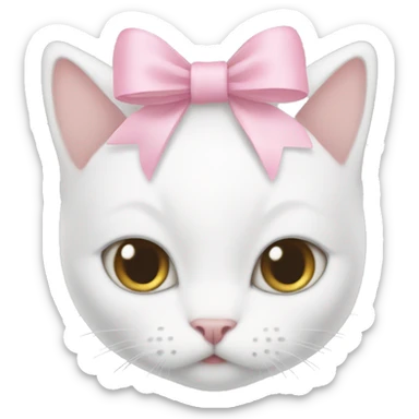 White cat with baby pink bow on head sticker