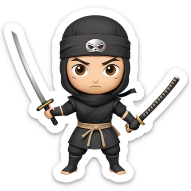 A takeout coffee cup with cartoon eyes, a ninja headband around its lid, and holding a katana in a battle stance sticker