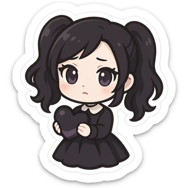 gothic chibi sticker, black and purple heart, cute and expressive, chibi style sticker