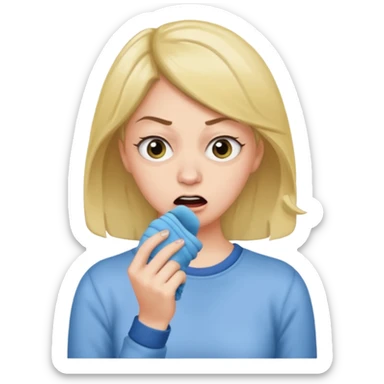 woman with stinky socks in her hands sniffing sticker