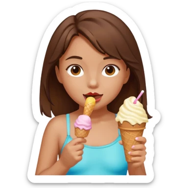 girl kid brunet haired swimsuit, eating ice cream, sun sticker