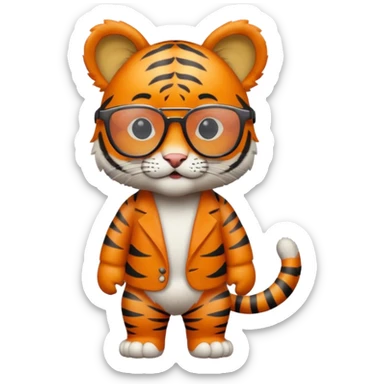 Orange Tiger cub with cool glasses., standing
 sticker