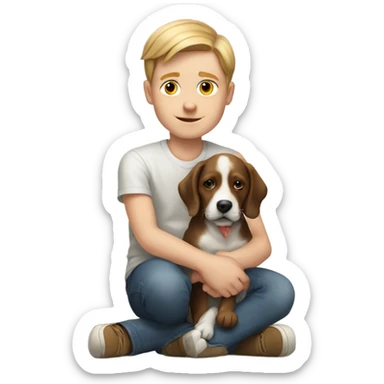 Realistic white boy with a dog on its lap sticker