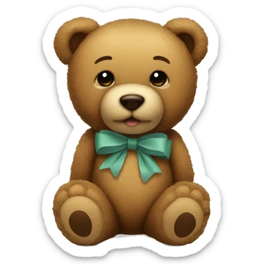 A teddy bear with a bow sticker