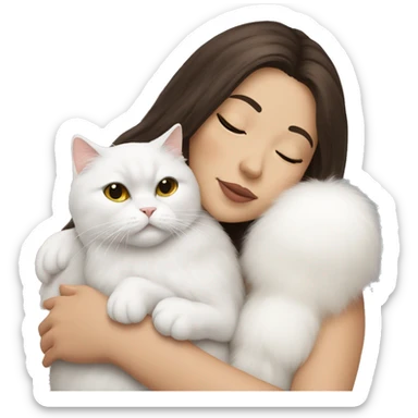 Brunette woman snuggling white Persian cat sticker