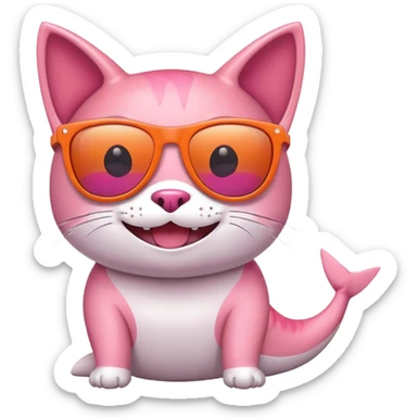 Pink shark cat orange sunglases smiling sticker