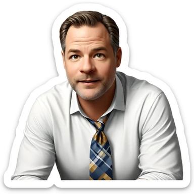 male in white shirt indoors sticker