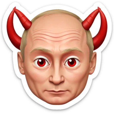 face of Vladimir Putin as a devil with red skin, horns, mischievous expression sticker
