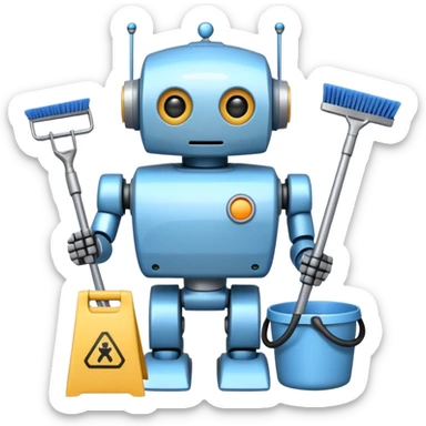 robot with cleaning tools sticker